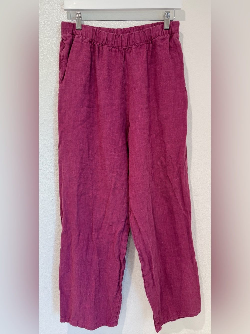Bryn Walker 100% Linen Wide Leg Pull On Pants Magenta Minimalist Lagenlook M